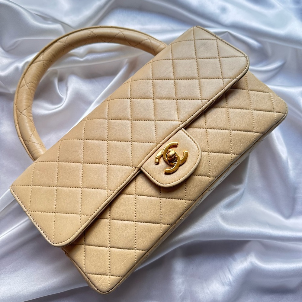 RARE CHANEL Vintage KELLY Beige Top Handle flap Quilted bag - Picture 2 of 15